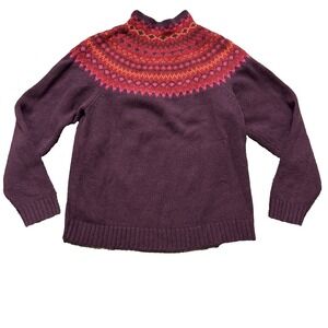 Vintage Eddie Bauer Womens Large 100% Lambswool Fair Isle Sweater Burgundy
